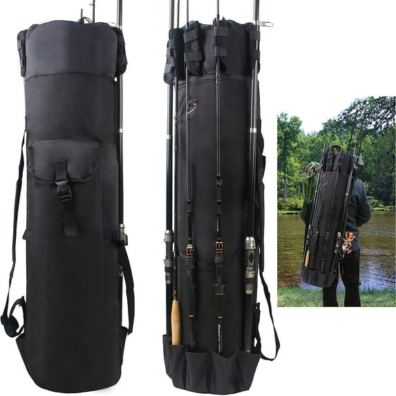 OROOTL Fishing Pole Bag Fishing Rod Case Large Storage Fishing Rod Holder Bag Travel Carrier Case Bag Holds 5 Rods Fishing Reel Organizer Fishing Tackle Backpack Waterproof Fishing Gear Gifts for Men