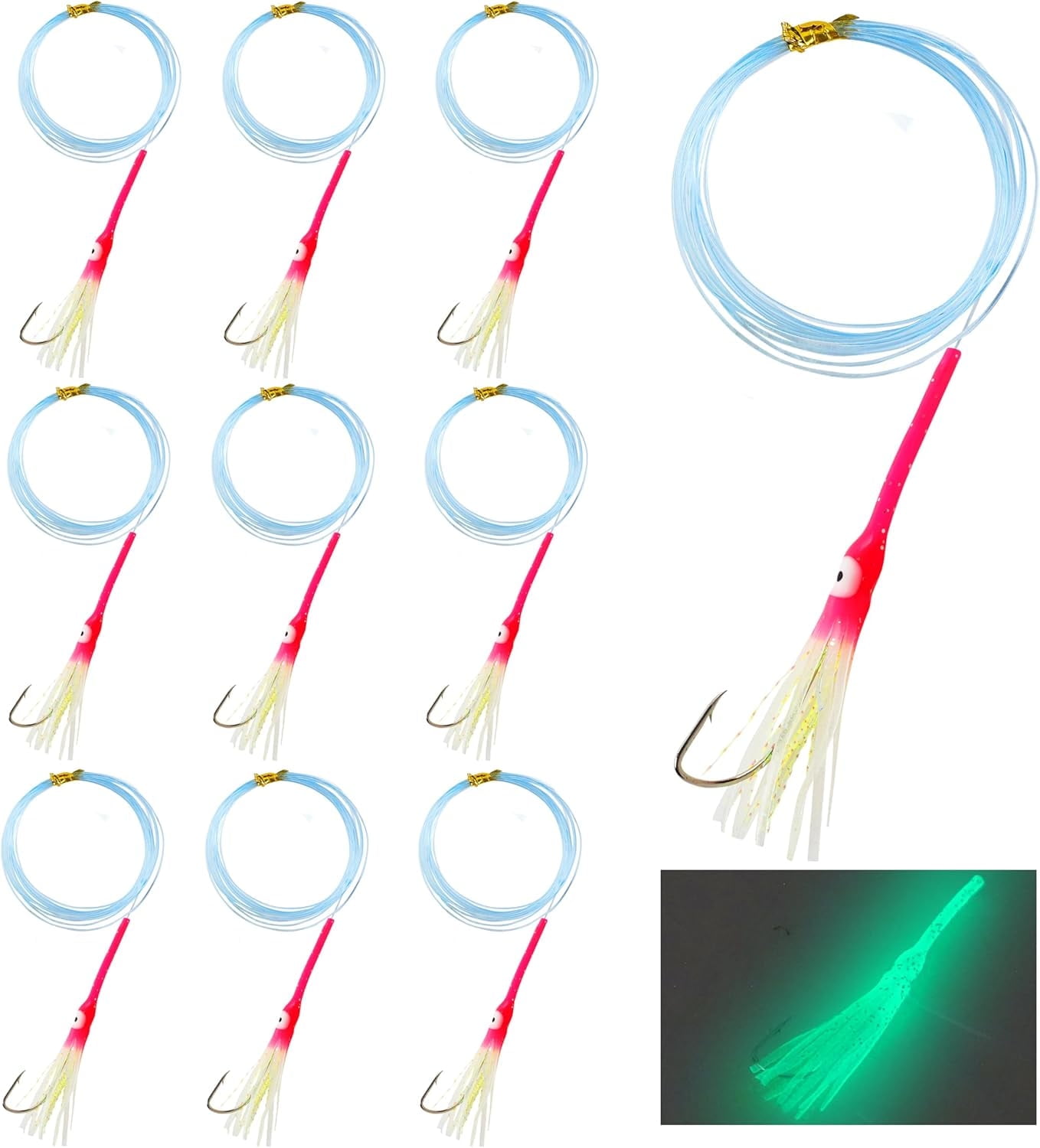 Squad Rigs OROOTL Fishing Squid Skirt Octopus Bait Rigs, 10pcs Glow in The Dark ...