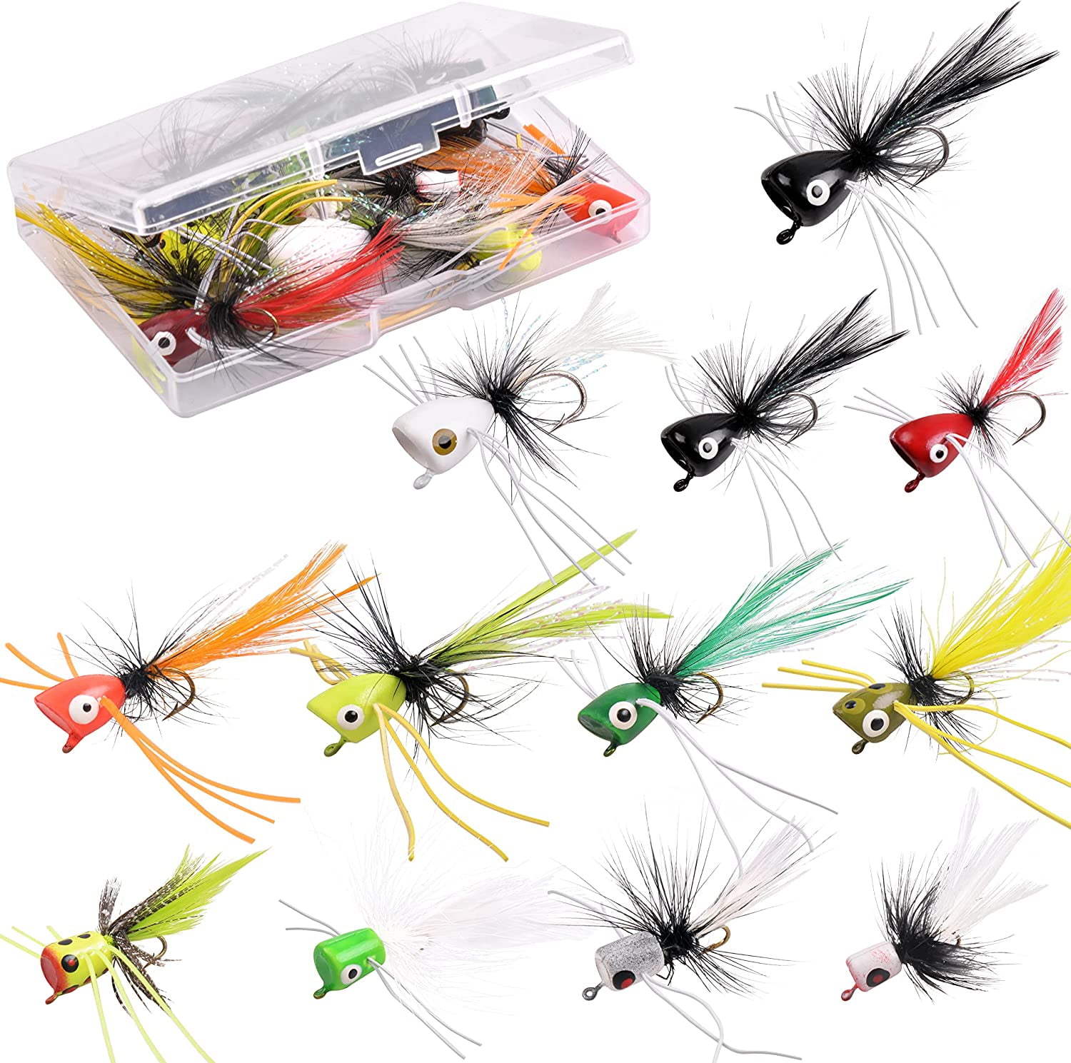 OROOTL Fly Fishing Popper Flies, 12pcs Fly Popper Lures Bass Panfish  Bluegill Crappie Popping Bug Sunfish Trout Salmon Poppers Flys Kit for Fly  Fishing 
