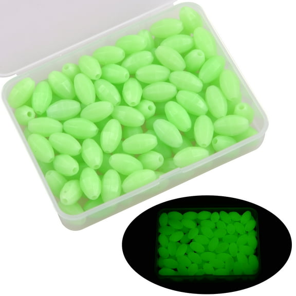 OROOTL Glow Beads Fishing Saltwater, 100pcs Hard Plastic Luminous Fishing Beads Green Oval Egg Bead Lures Sea Fishing Tool