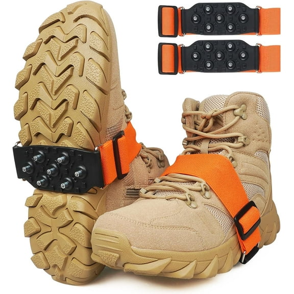 OROOTL Ice Cleats Mid-Sole Snow Traction Cleats 7 Studs Anti Slip Crampons with Adjustable Straps Non Slip Gripper for Shoes Boots Men Women Winter Walking
