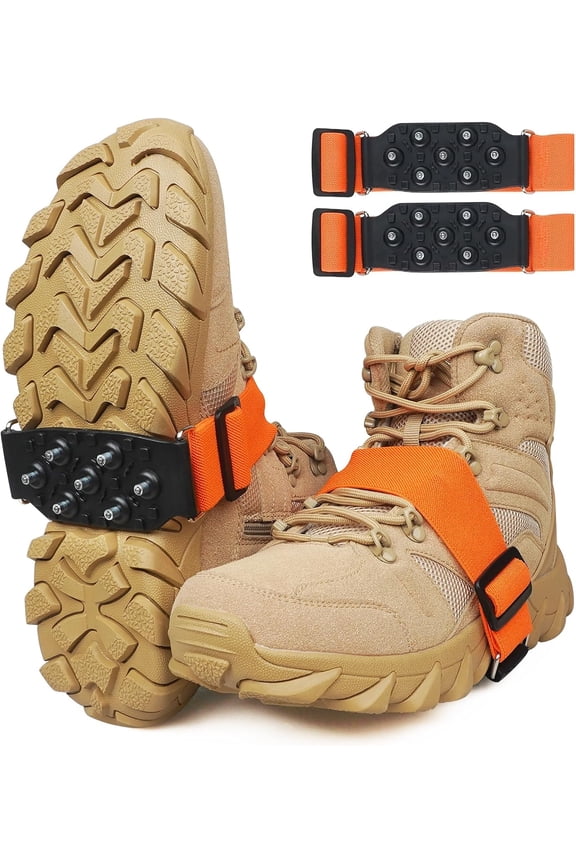 Ice Cleats Mid-Sole Snow Traction Cleats 7 Studs Anti Slip Crampons with Adjustable Straps Non Slip Gripper for Shoes Boots Men Women Winter Walking