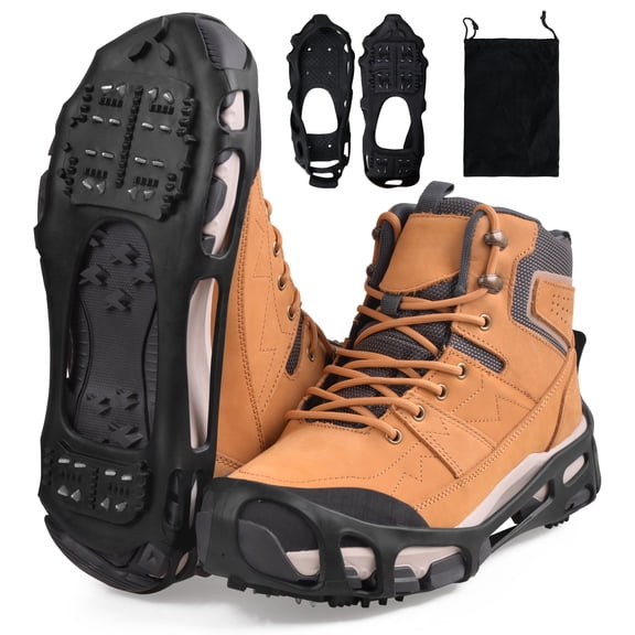 OROOTL Ice Cleats Snow Walk Traction Cleats Crampon for Walking on Snow and Ice Upgrade 24 Studs Non-Slip Overshoe Rubber Anti Slip Crampons Slip-on Stretch Footwear