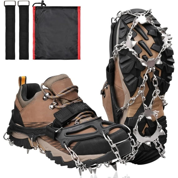 OROOTL Ice Cleats Walk Traction Cleats Crampons for Hiking Boots Snow Shoes, Non Slip Ice Cleats for Shoes and Boots Men Women