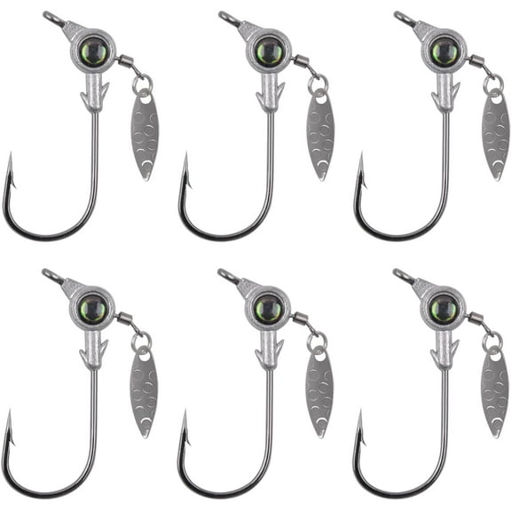 OROOTL Jig Heads Fishing Hooks 10pcs Crappie Jig Heads Round Ball Head Spinner Blade Spin 3D Big Eyes Saltwater Jig Hook Lure Fishing Jigs for Speckled Trout Redfish Bass Fishing Tackle Accessories