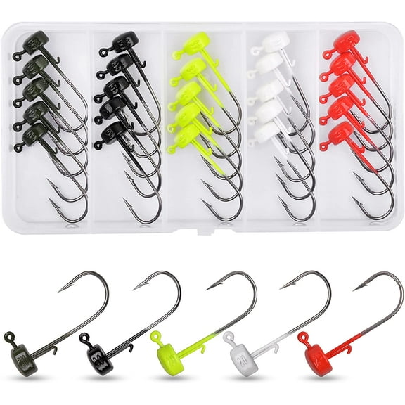 OROOTL Fishing Ned Rig Jig Head Hooks Kit, 25pcs Mushroom Jig Head Ned Rig Baits Hooks for Soft Lures Bass Crappie Freshwater Saltwater