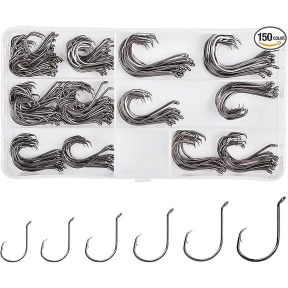 OROOTL Saltwater Circle Fishing Hooks Kit Offset Octopus Fish Hooks with Power Clips Assortment High Carbon Steel Catfish Hooks Fishing Gears for Freshwater Saltwater