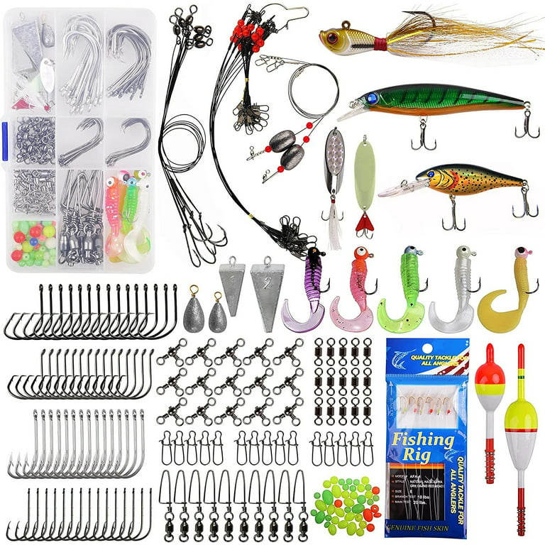 OROOTL Saltwater Fishing Tackle Kit,212pcs Ocean Fishing Tackle Box Include  Fishing Rigs Hooks Minnow Lures Jig Spoons Swivels Snaps Weights Wire  Leaders Floats Beads Surf Fishing Gear Accessories 