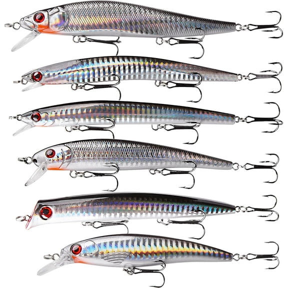 OROOTL Topwater Fishing Lures Kit 6pcs Surf Fishing Striped Bass Lures Inshore Minnow Lures Jerkbait Topwater Popper Plugs Set Offshore Ocen Fishing Tackle Lures Set