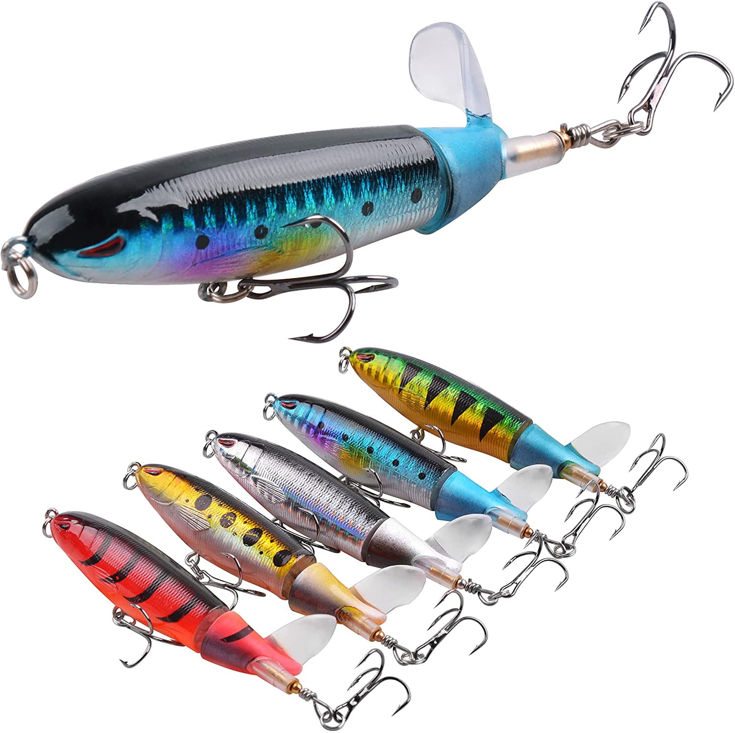 Nuguri Topwater Fishing Lures Set Whopper Plopper Bass Lures with Floating  Rotating Tail Fish Bait Lures Hard Bait 