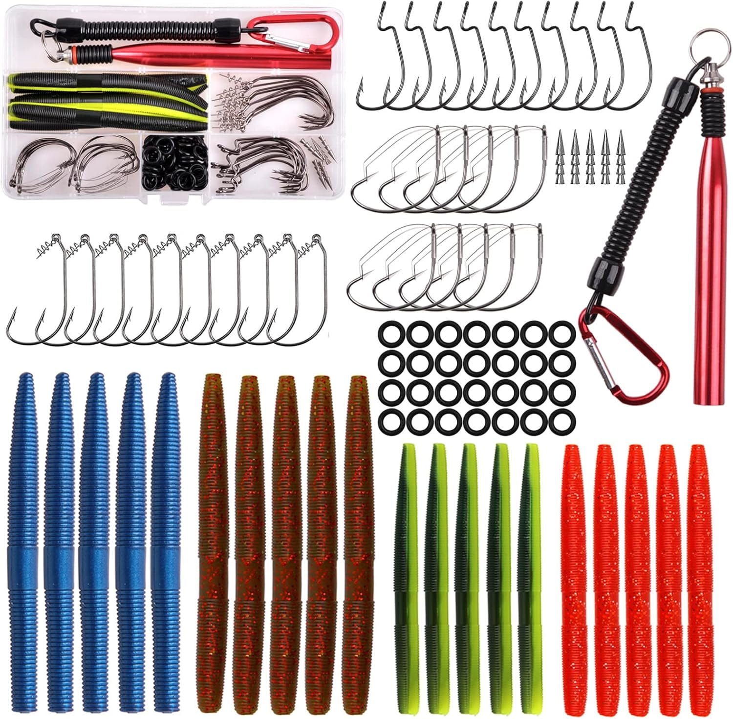 OROOTL Wacky Worm Fishing Lures Kit, Bass Fishing Wacky Rig Kit Soft