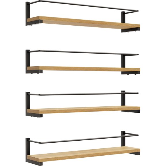 OROPY Wooden Spice Rack Wall Mounted, Over the Stove, Kitchen Wall, 4 Pack