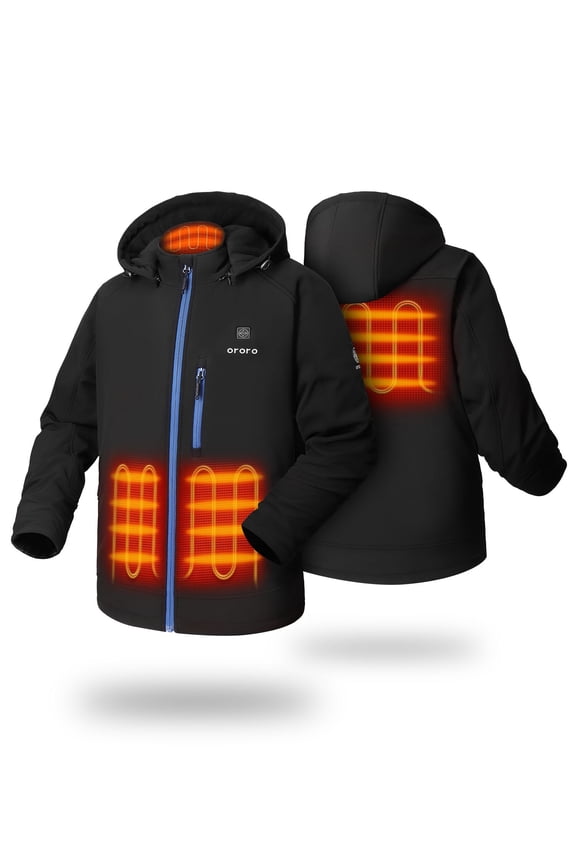 4-Zone Heated Jacket for Men with Detachable Hood and Battery, Heating Jacket for Winter Outdoors (Black/Blue, L)