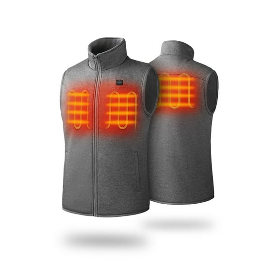ORORO Fleece Heated Vest for Men with Battery, Battery Powered Heating Fleece Vest Base Layer for Winter Outing (Gray, XL)