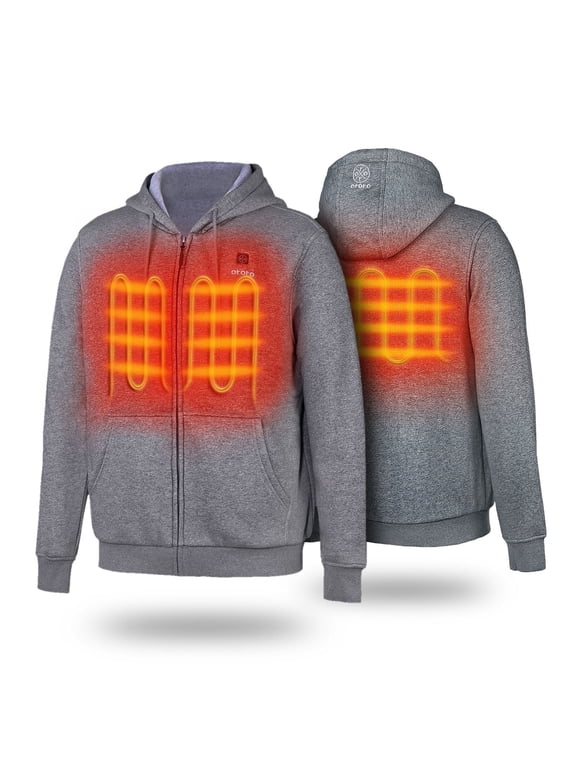 Heated Fleece Hoodie for Men and Women with Battery, Unisex Heating Zip-Up Hoodie Jacket (Flecking Gray, L)