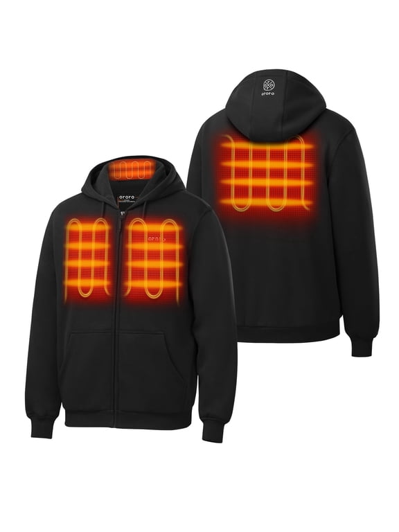 4-Zone Heated Fleece Hoodie for Men and Women with Battery, Heated Zip-Up Sweatshirt with Heated Collar (Jet Black, XL)