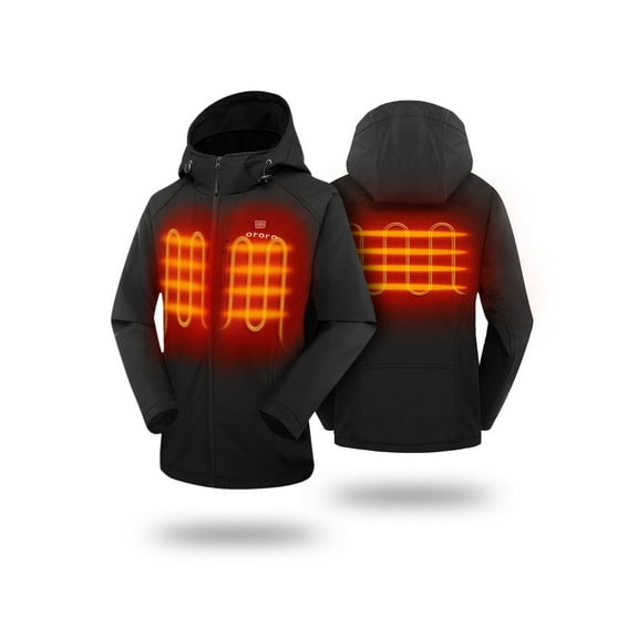 ORORO Heated Jacket for Women with Detachable Hood and Battery, Battery Powered Heating Jacket for Hiking Skiing Camping (Black, 2XL)