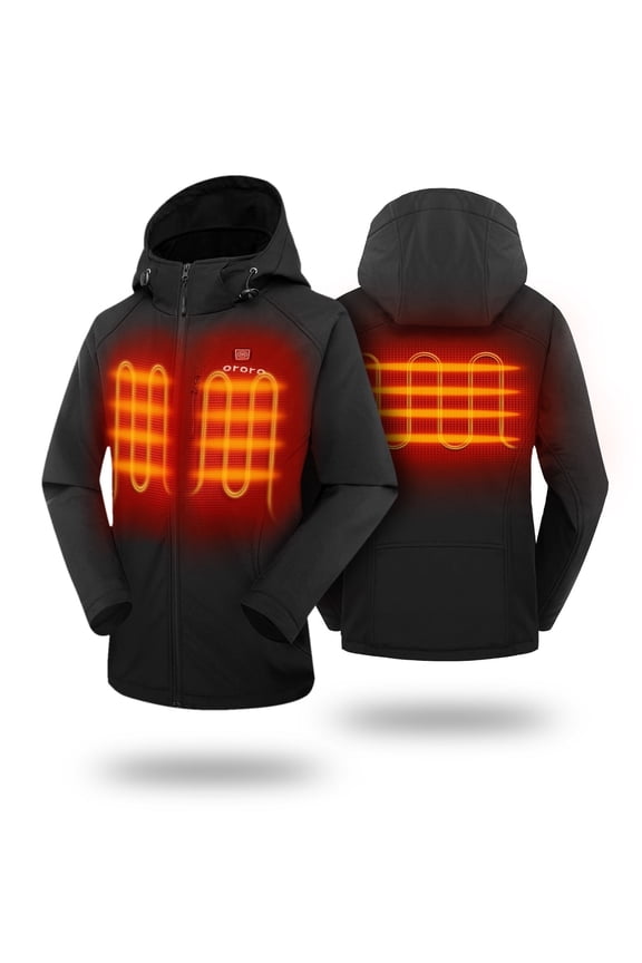 Heated Jacket for Women with Detachable Hood and Battery, Battery Powered Heating Jacket for Hiking Skiing Camping (Black, XL)