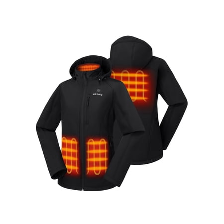ororo Women's 4-Zone Heated Jacket with Battery and Detachable Hood, for Hiking Skiing Camping (Black, M)
