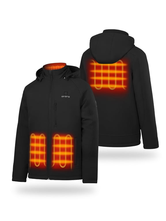Men's 4-Zone Heated Jacket with Battery and Removable Hood, Outdoor Winter Heated Coat for Hiking Skiing Camping (Black,L)