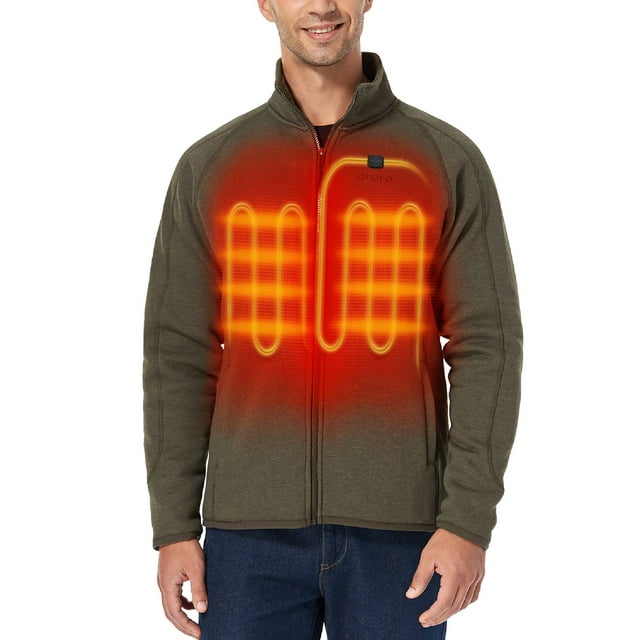 ORORO Men‘s FullZip Heated Fleece Jacket with Battery, Fleece Heated Jacket for Winter Outdoors