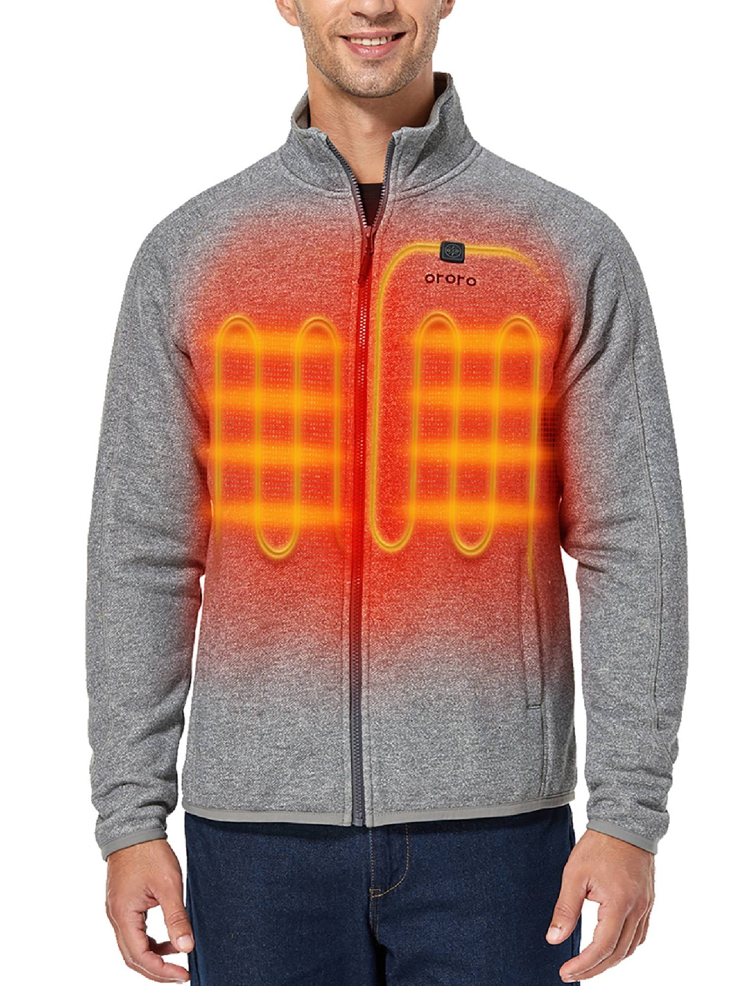ORORO Men‘s FullZip Heated Fleece Jacket with Battery, Fleece Heated