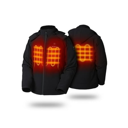 ORORO Men's Heated Jacket with Battery, Heating Jacket with Removable Hood for Winter Outdoors (Black,L)