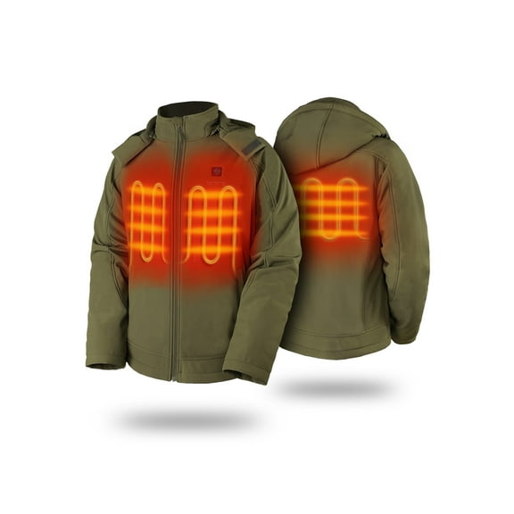 ORORO Men's Heated Jacket with Battery and Detachable Hood, Battery Powered Heating Jacket for Hiking Skiing Camping (Olive Green, S)