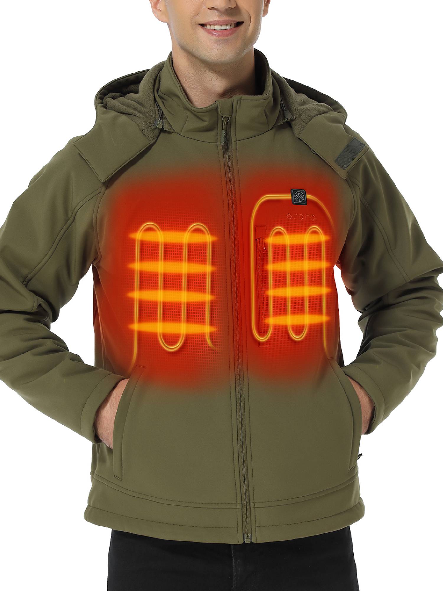 ORORO Men's Heated Jacket with Detachable Hood and Battery Pack (Green