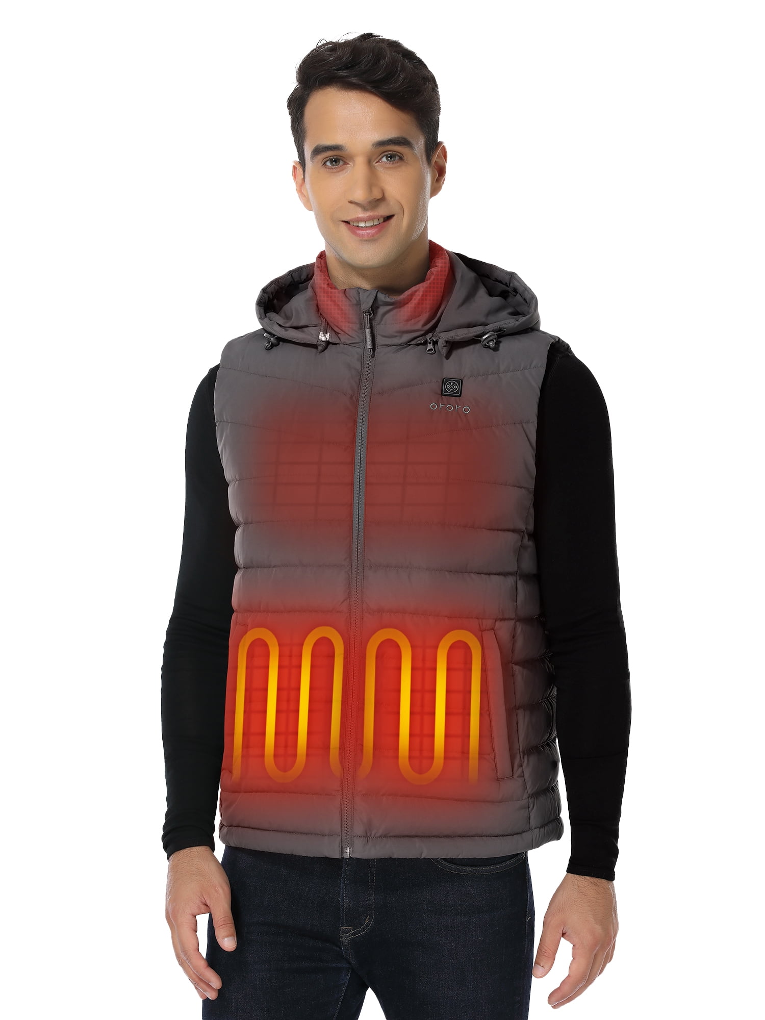 ORORO Men's Heated Lightweight Down Vest with AllNew Battery Pack (Gray,S)