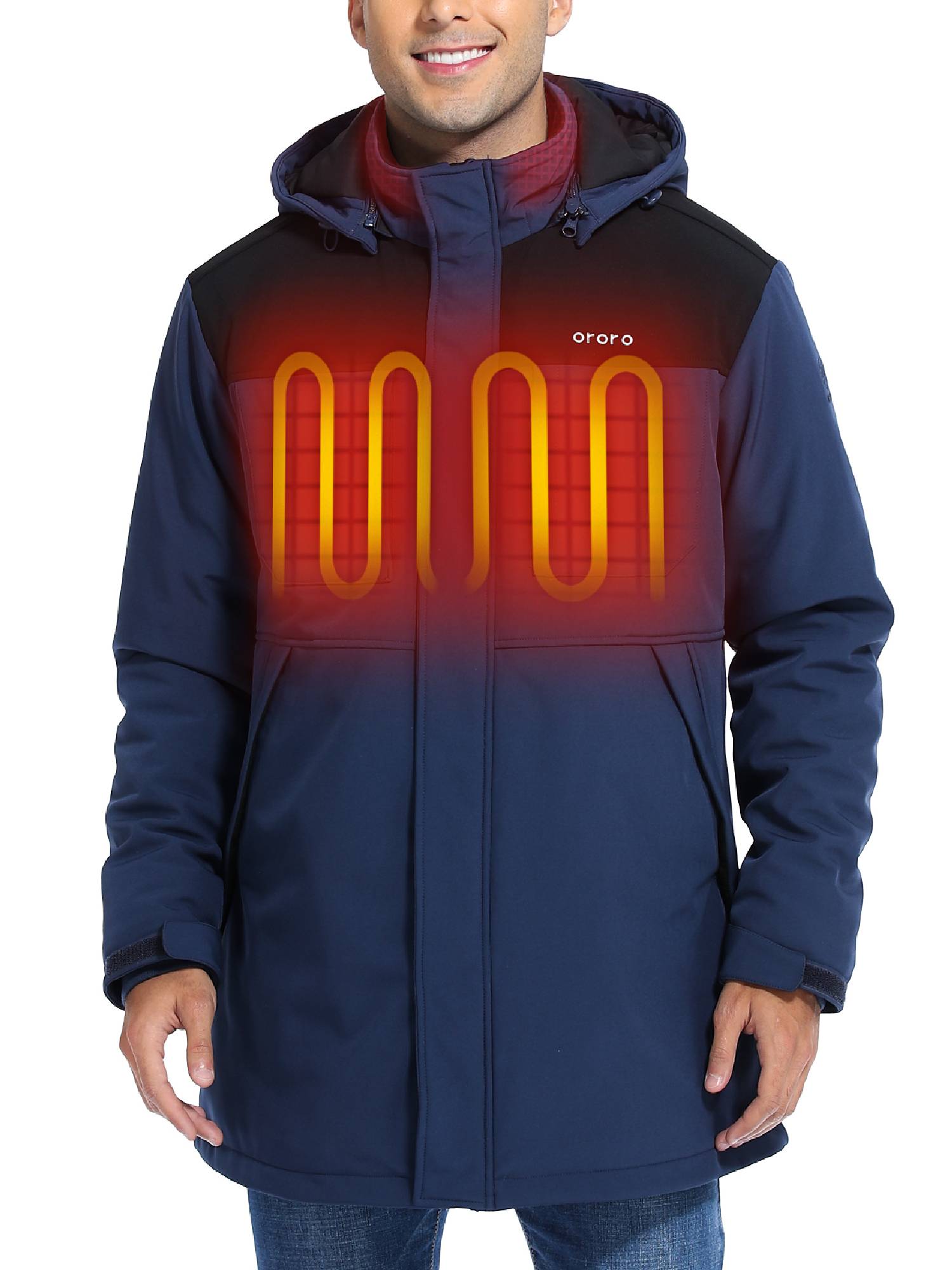 ORORO Men's Heated Parka Jacket with Detachable Hood and Battery Pack