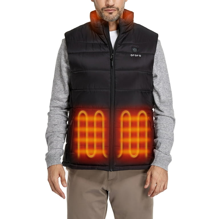 ORORO Men s Rechargeable USB Heated Vest w Battery For Hiking Skiing Neutral Black L Walmart