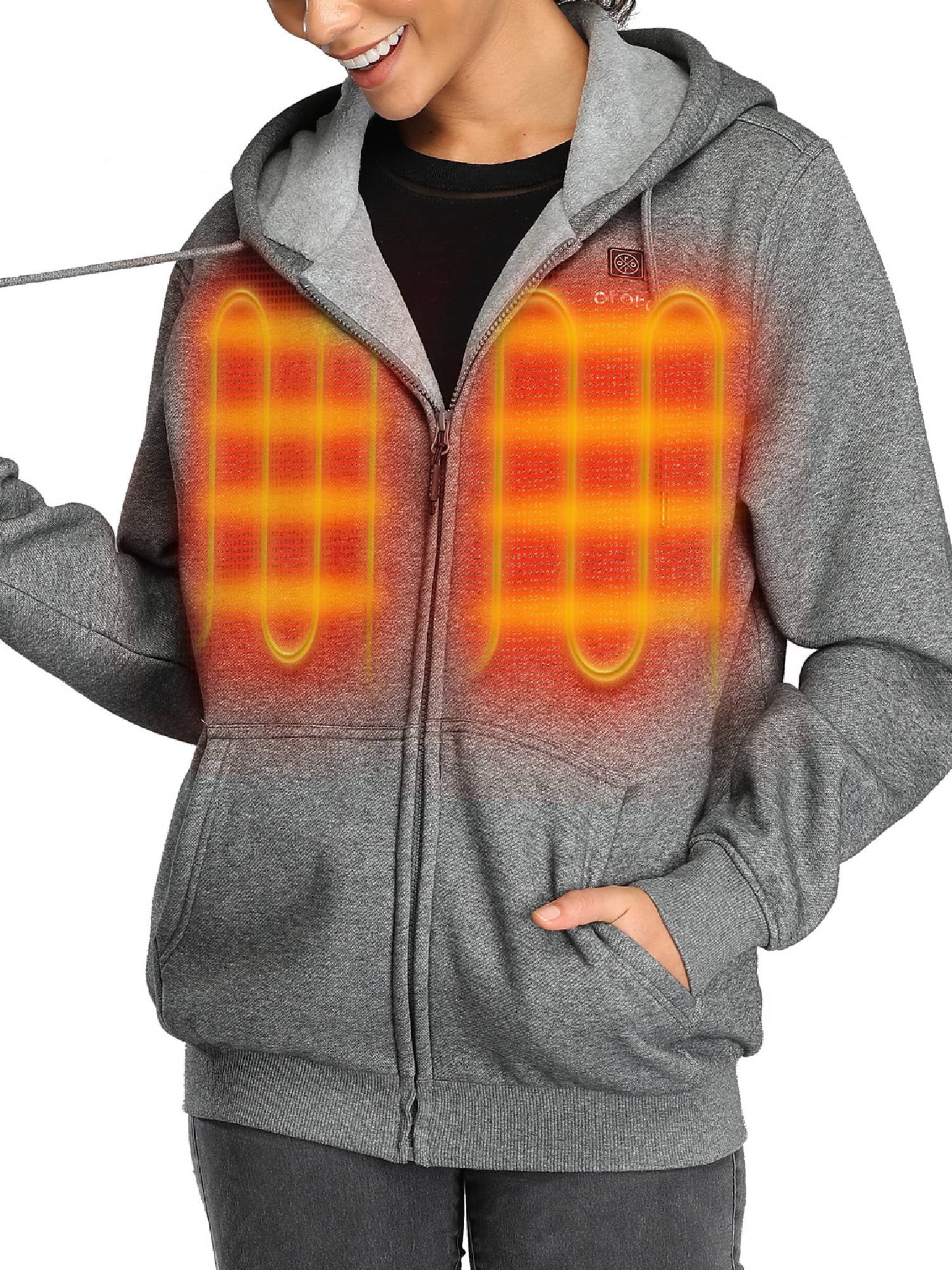 ORORO Unisex Heated Fleece Hoodie with Battery Pack (Grey,3XL