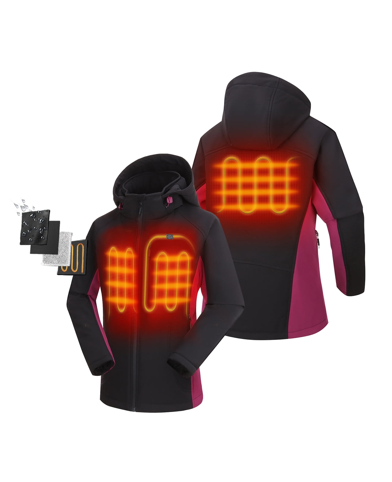 ORORO Women Heated Fleece Jacket with Battery Pack & Detachable Hood, Medium, Black & Purple