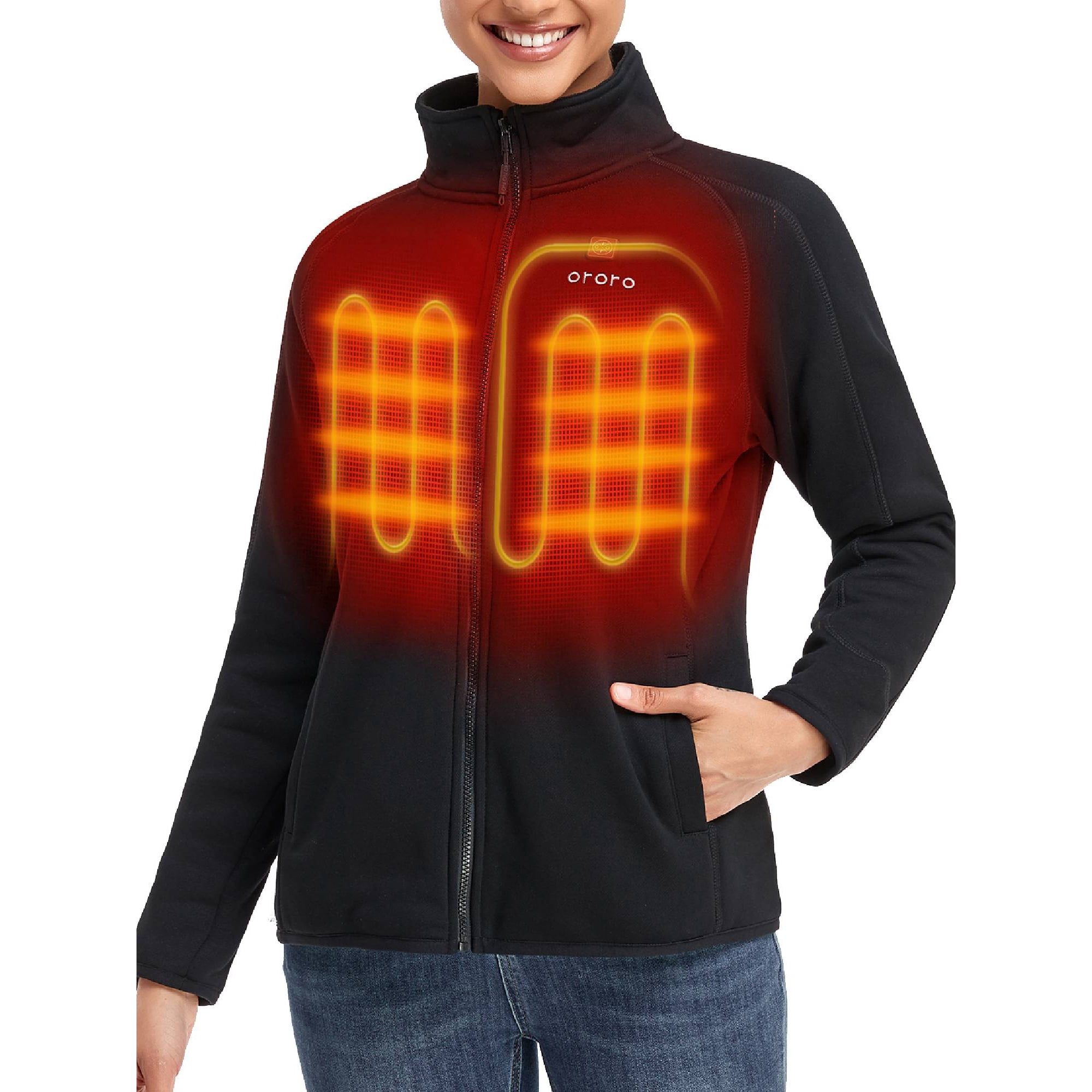 ORORO Women's FullZip Heated Fleece Jacket with Battery, Fleece Heated Jacket for Winter
