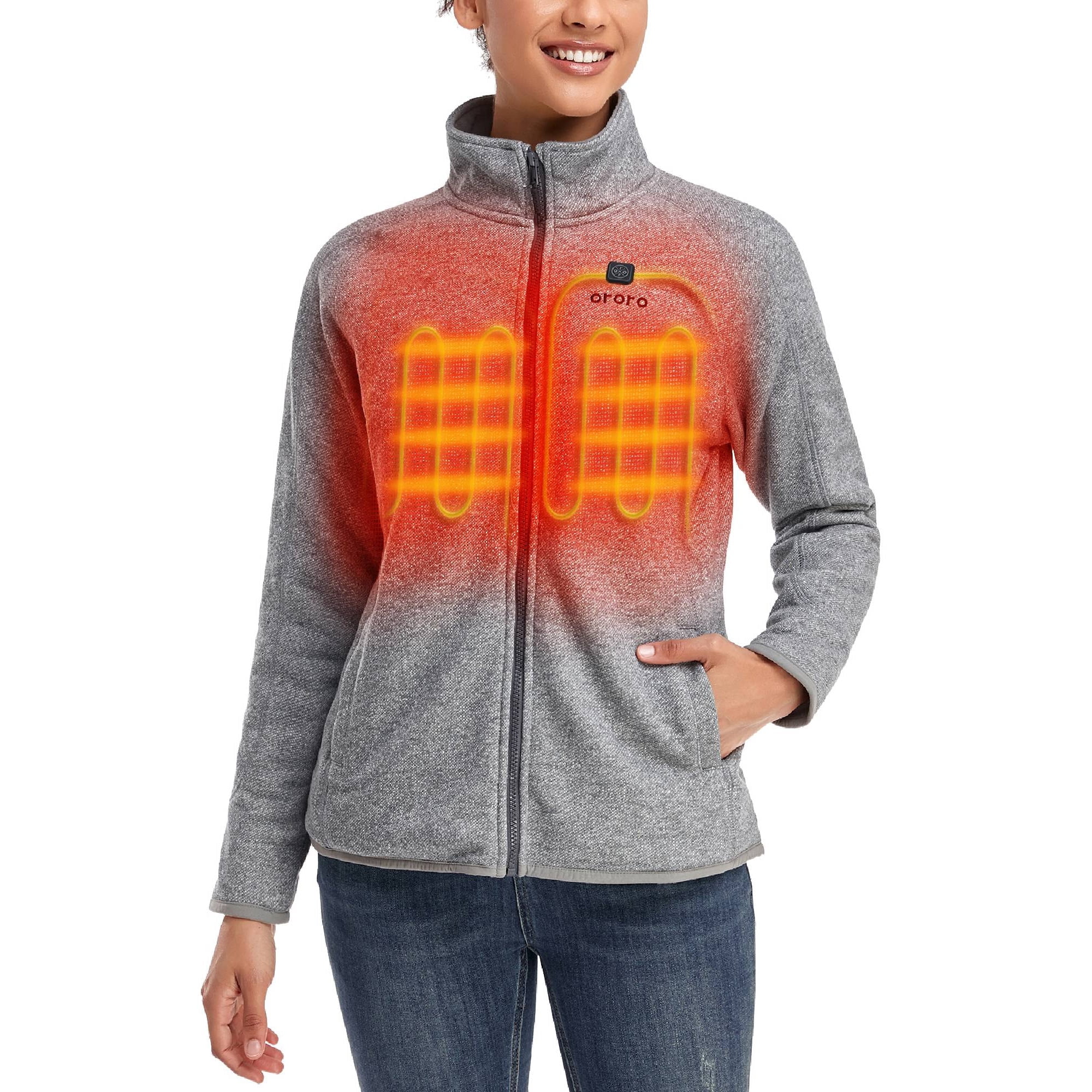 ORORO Women's FullZip Heated Fleece Jacket with Battery, Fleece Heated Jacket for Winter