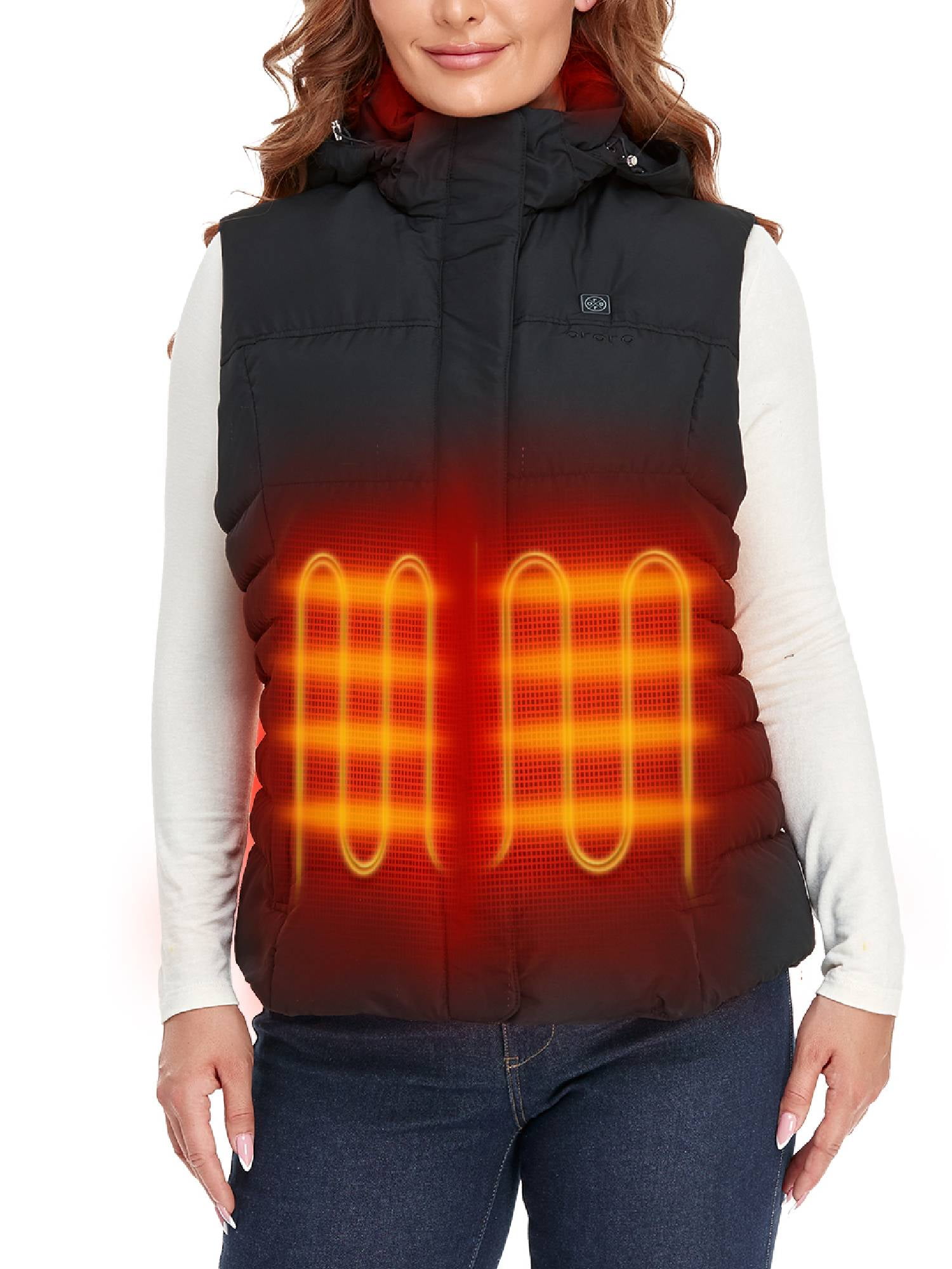 ORORO Women‘s Heated Down Vest with Battery, Down Heated Vest for Winter Outdoors (Black,XL