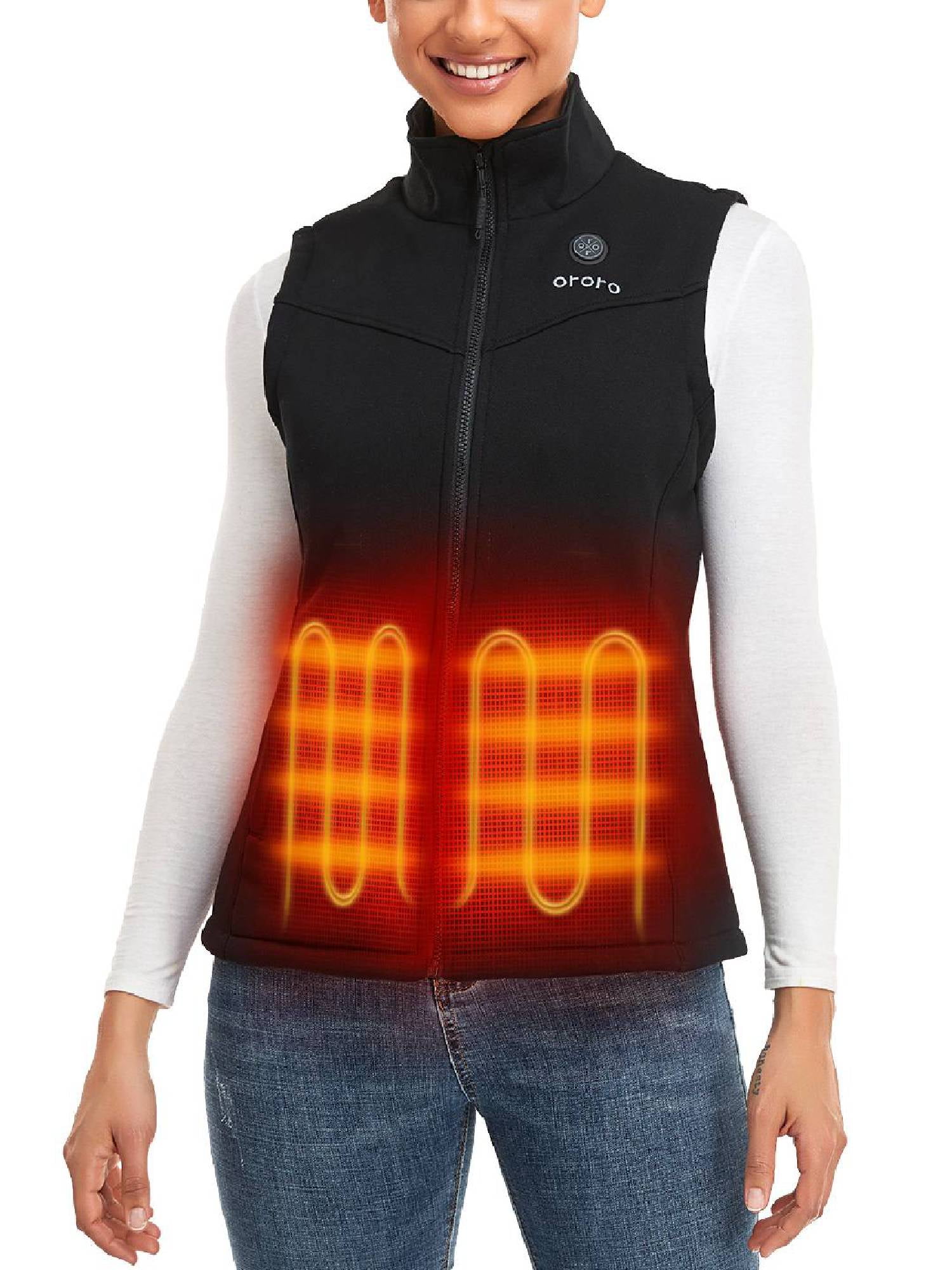 ORORO Women's Heated Fleece Vest with Battery Pack (Black,2XL)