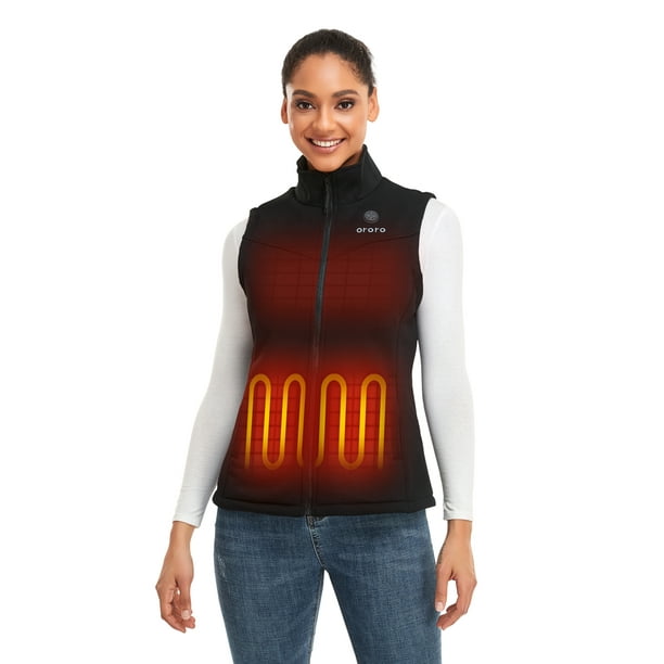ORORO Women's Heated Fleece Vest with Battery Pack (Black,M)