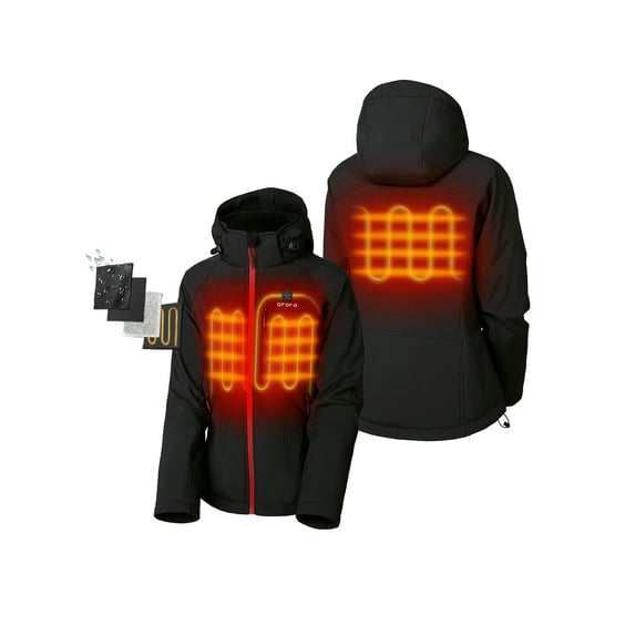 ORORO Women's Heated Jacket With Battery Pack and Detachable Hood (Black/Red,L)