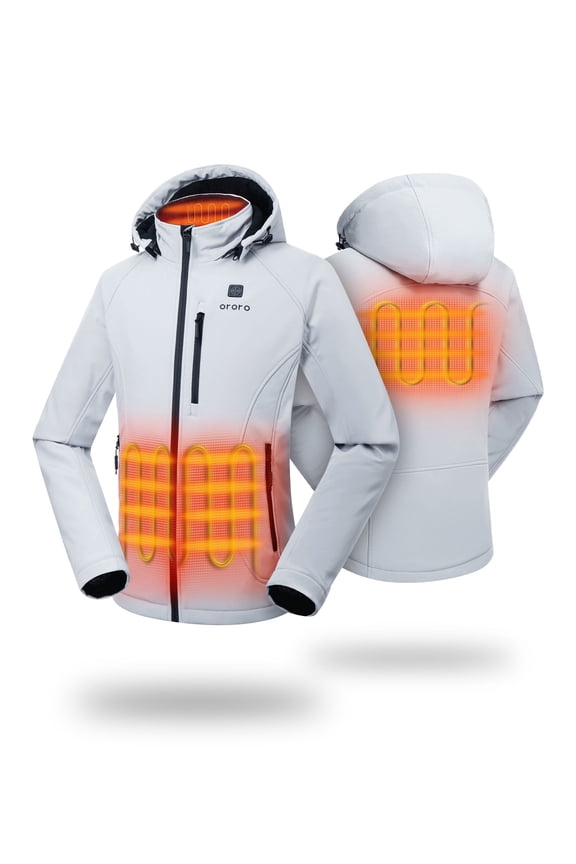 4-Zone Heated Jacket for Women with Battery and Detachable Hood, Heating Jacket for Winter Outdoors (Gray, XL)