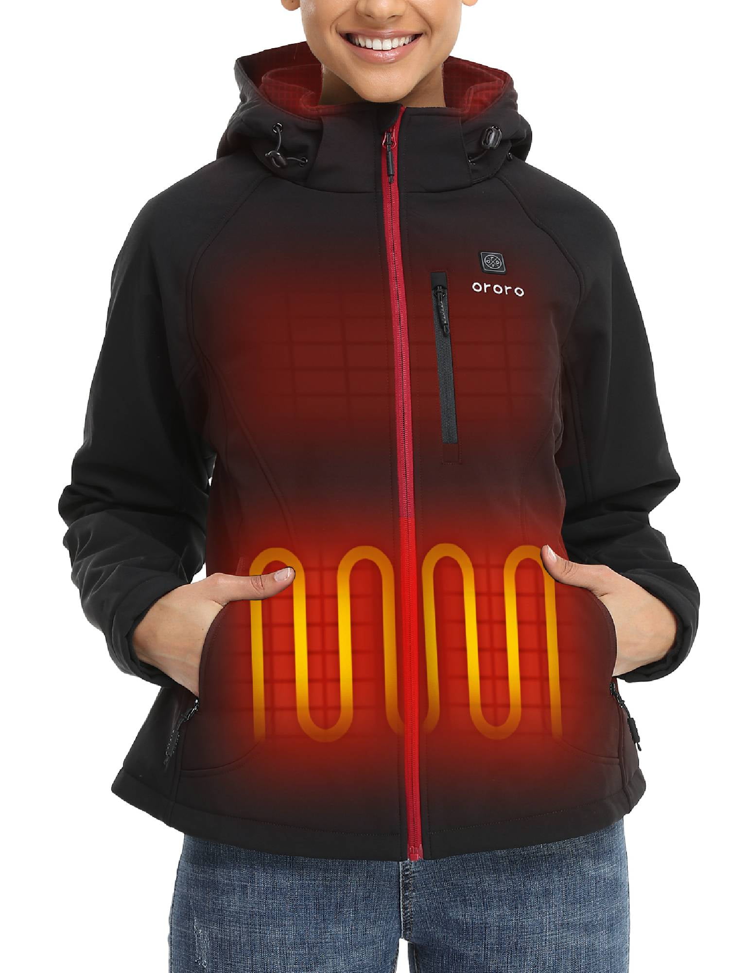 ORORO Women's Heated Jacket with Detachable Hood and Battery Pack, Heating Jacket with 4 Heating