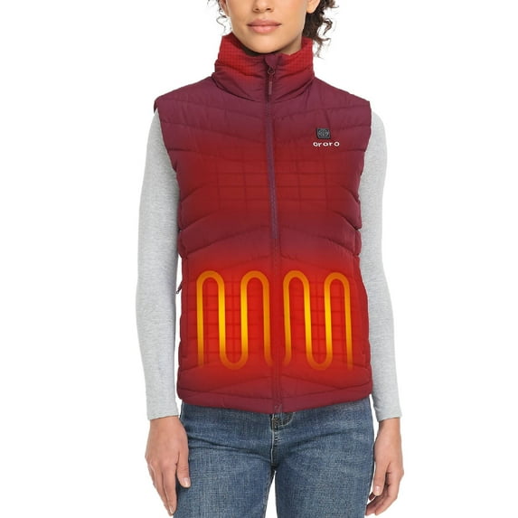 ORORO Women's Heated Lightweight Down Vest with Battery, Down Heated Vest for Winter (Red,M)