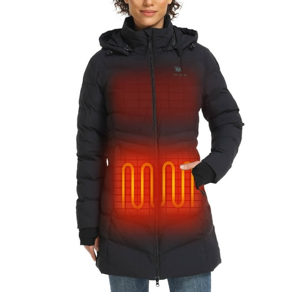 ORORO Women's Heated Puffer Parka Jacket with Battery, Heating Jacket Parka for Winter Outdoors (Black,XL)