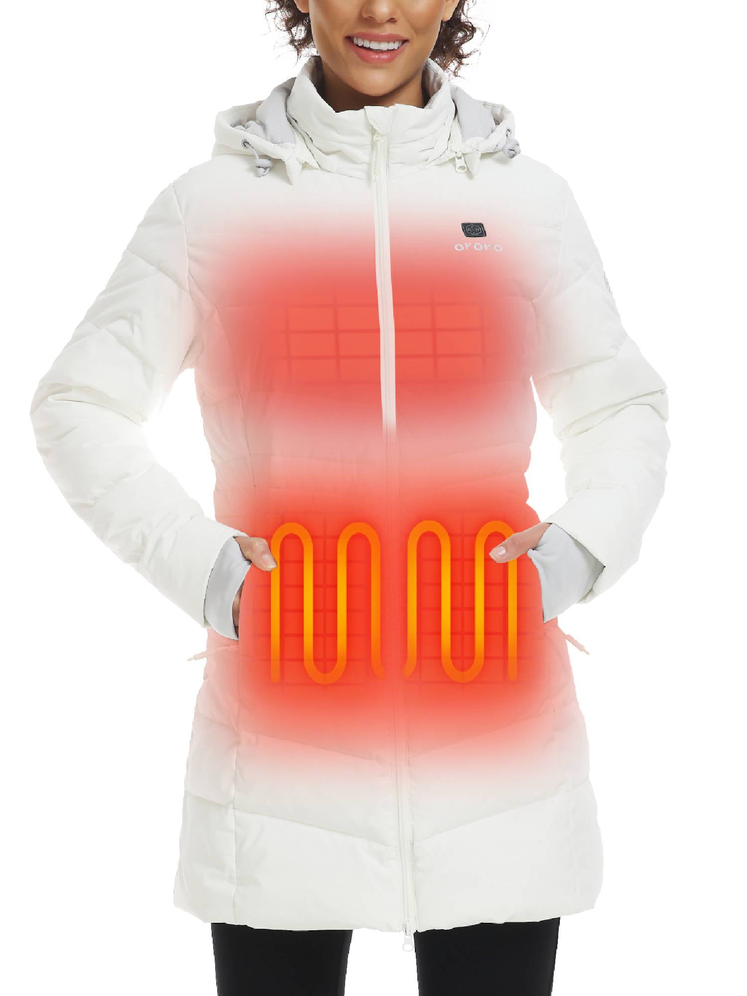 ORORO Women's Heated Puffer Parka Jacket with Battery, Heating Jacket Parka for Winter Outdoors