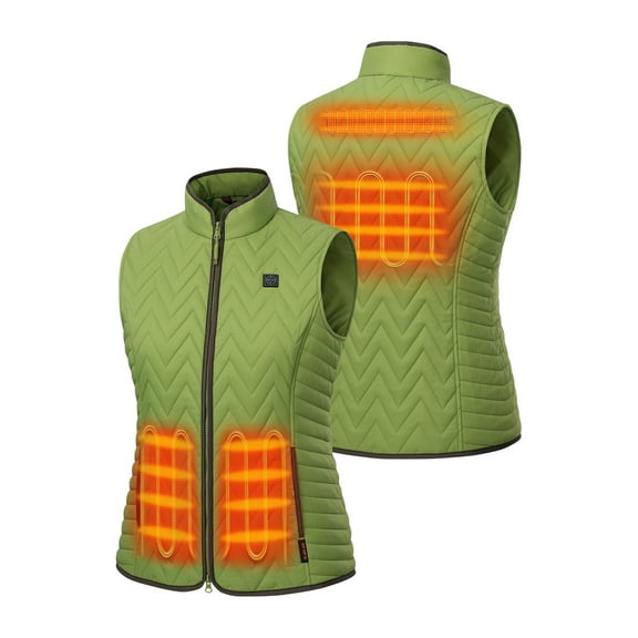 ORORO Women's Quilted Heated Vest with Battery, Lightweight Heated Chevron Quilted Vest(Green, M)