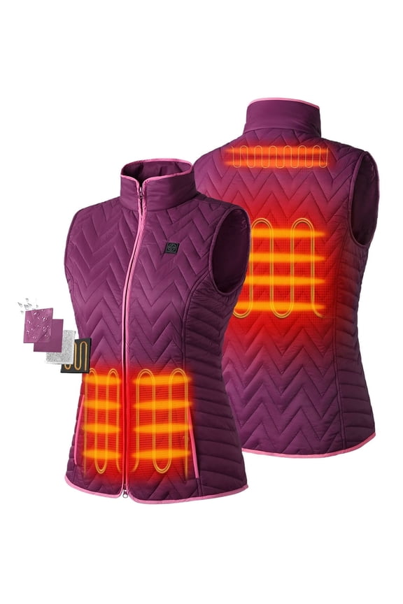 Women's Quilted Heated Vest with Battery, Lightweight Heated Chevron Quilted Vest (Purple, M)