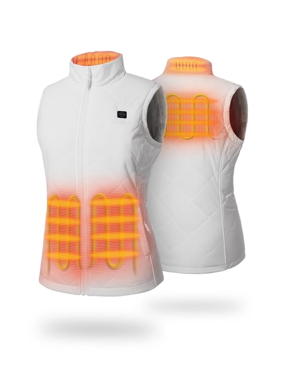 Quilted Heated Vest for Women with Battery, Lightweight Heating Vest for Hiking Skiing Camping (White, S)