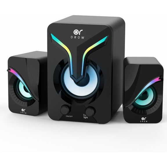 OROW Computer Speakers,Mini PC Speakers with Subwoofer,2.1 Desktop Speaker with RGB Lights,USB Powered, Stereo Sound,Gaming Speakerwith 3.5mm Aux Cable for Monitor/Laptop/Tablet(S212)