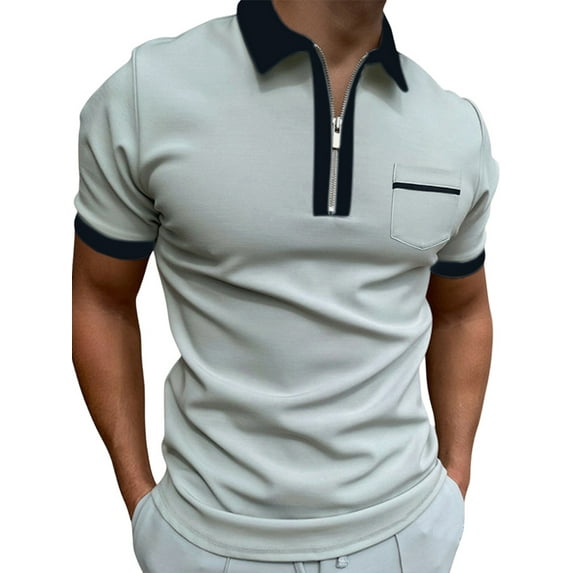 ORQ Lapel Fashion Short Sleeve Slim Casual Pocket Men's T-Shirt